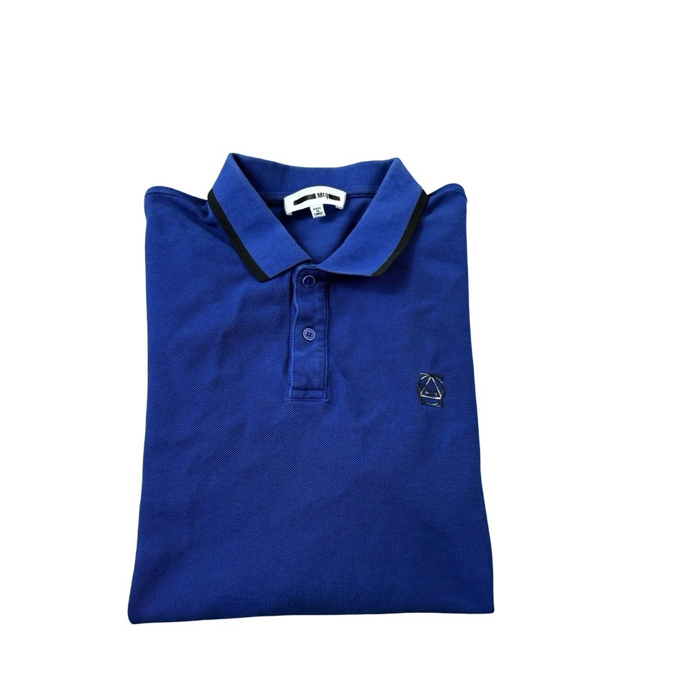 Alexander Mcqueen MCQ Blue Black Tipped Cotton Mens Polo Shirt Size Medium
